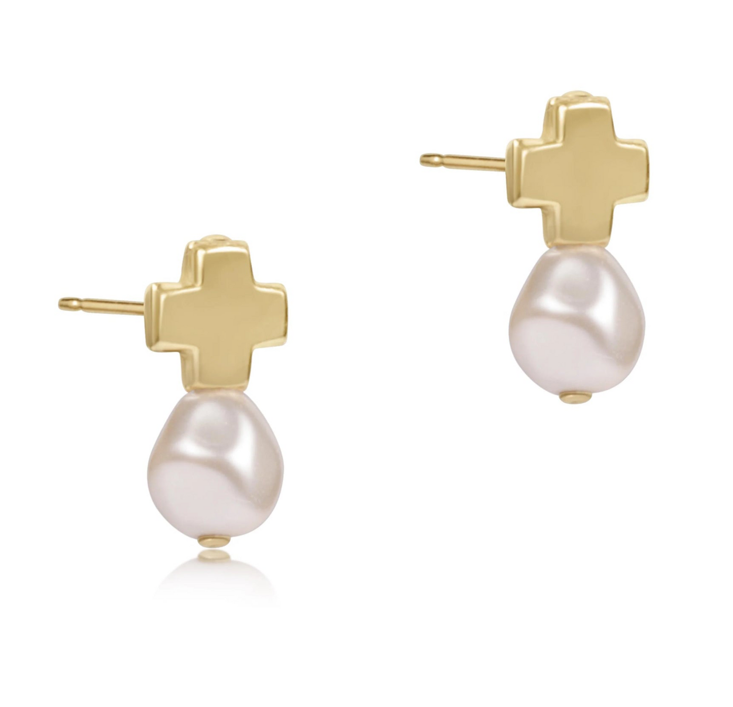enewton Signature Cross Gold Stud Pearl Earring