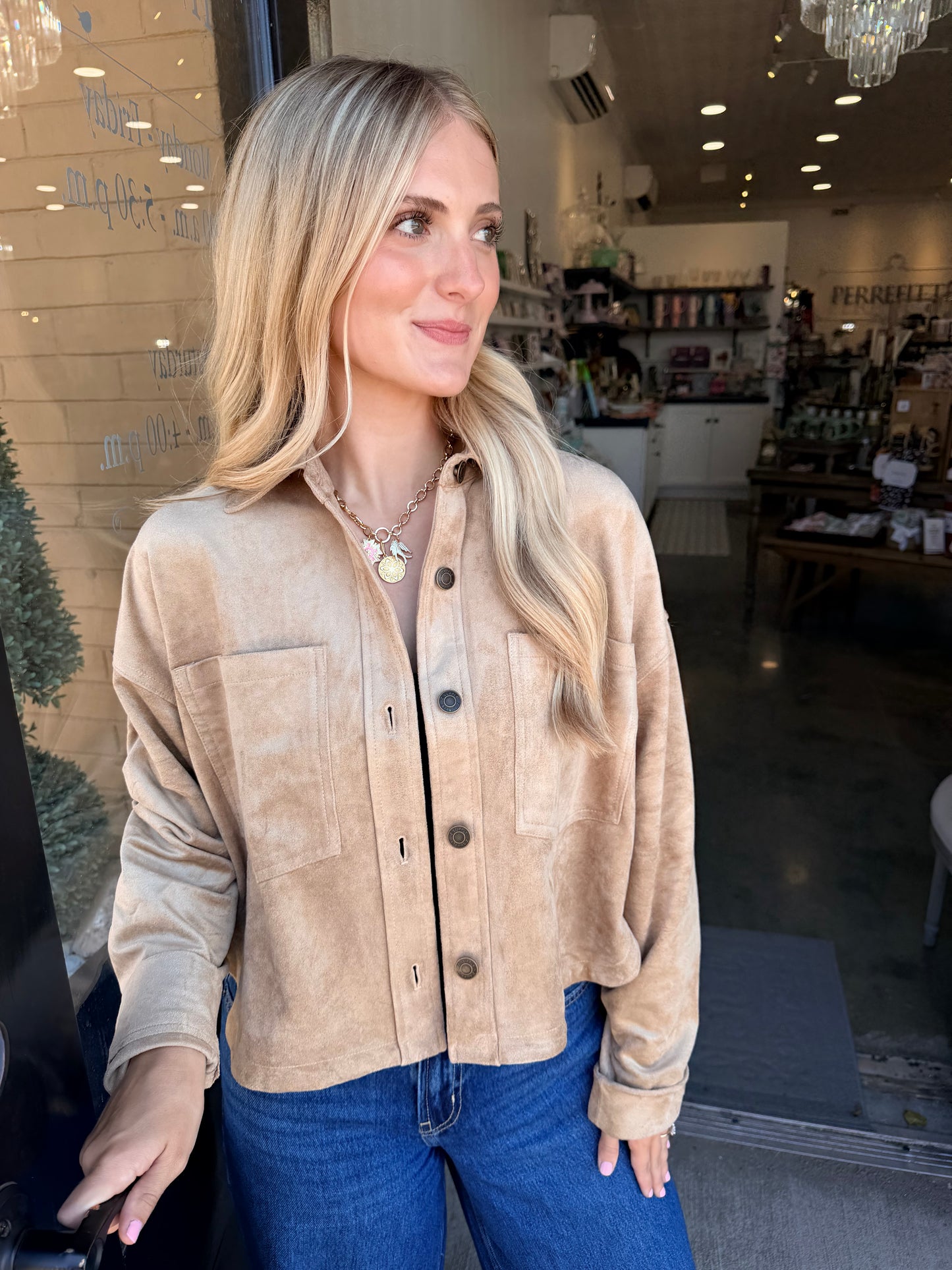 All Day Cropped Suede Jacket-Light Sand