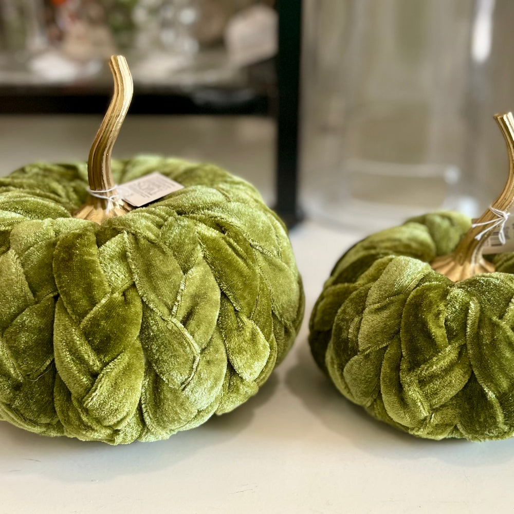 Olive Green Plush Braided Pumpkins