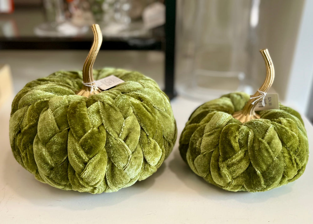 Olive Green Plush Braided Pumpkins