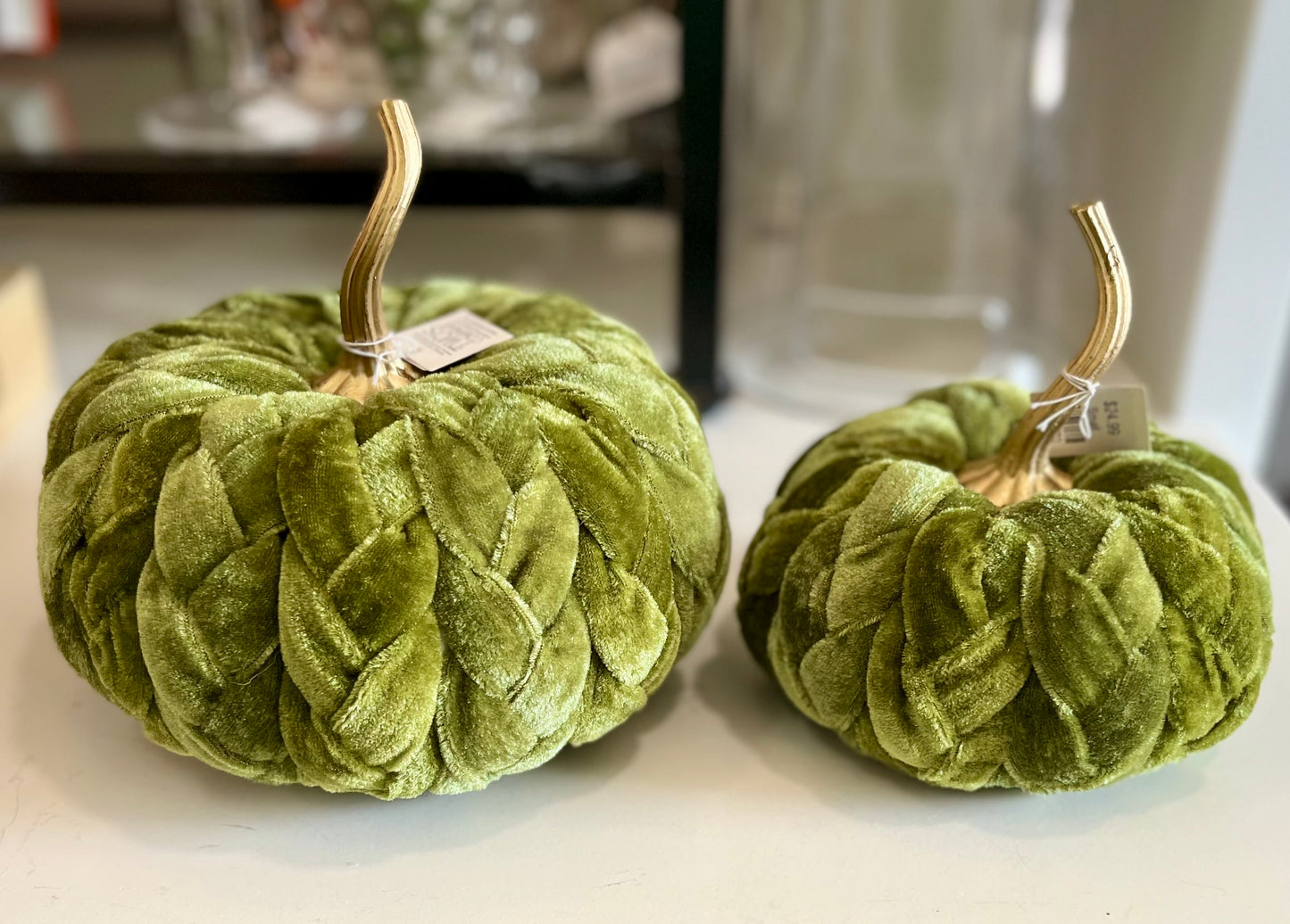 Olive Green Plush Braided Pumpkins