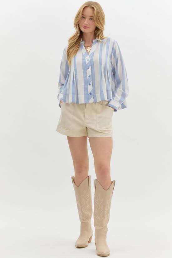 Perfectly Pleated Blue Striped Blouse