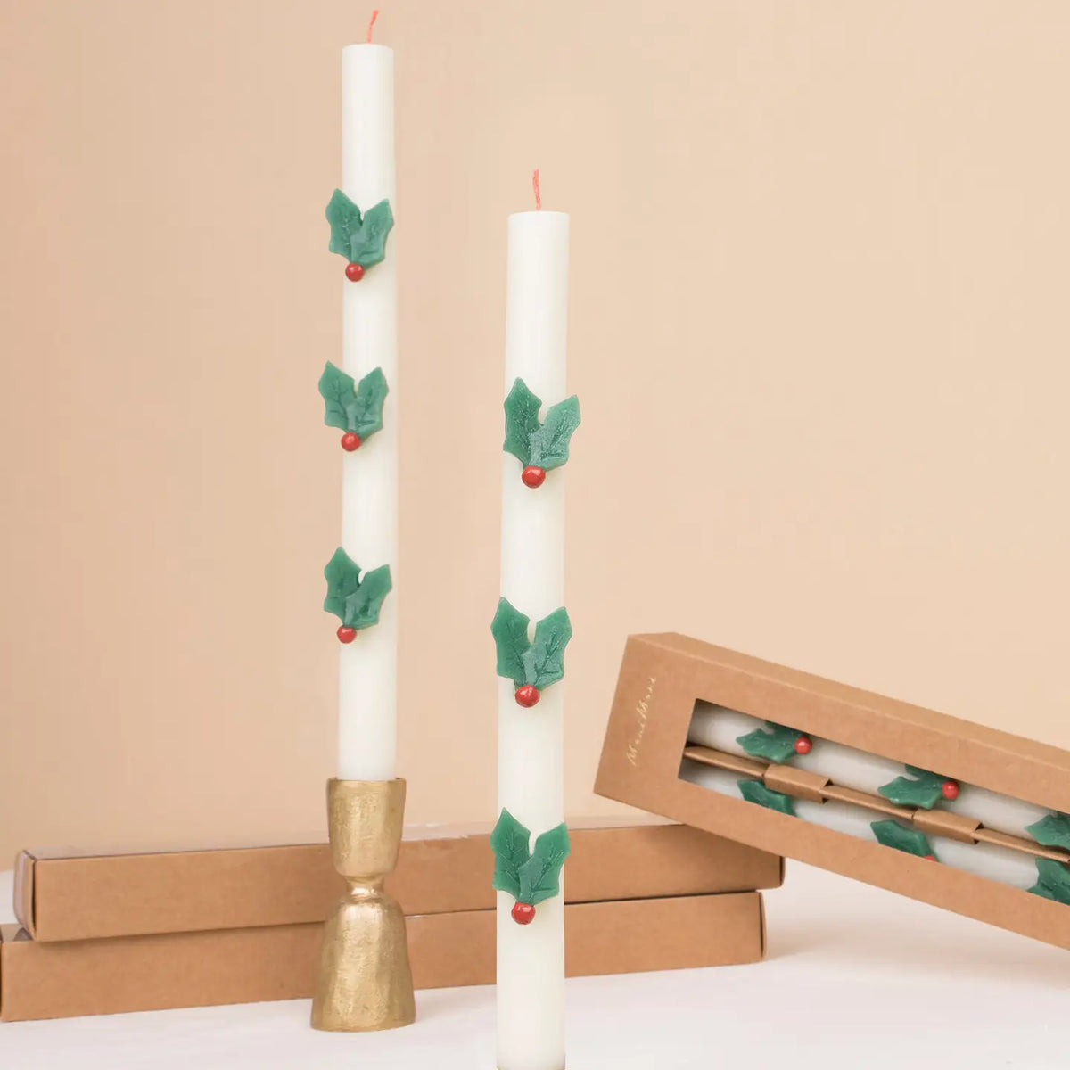 Holly Table Candles - Set of 2