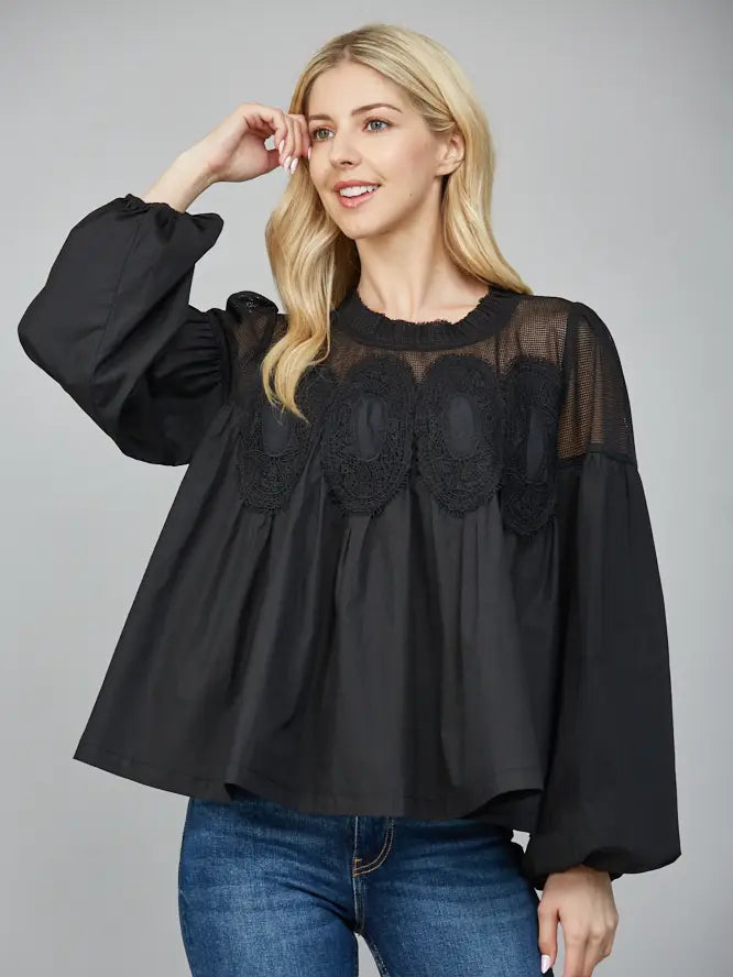 
                      
                        Black Lace Applique Top
                      
                    