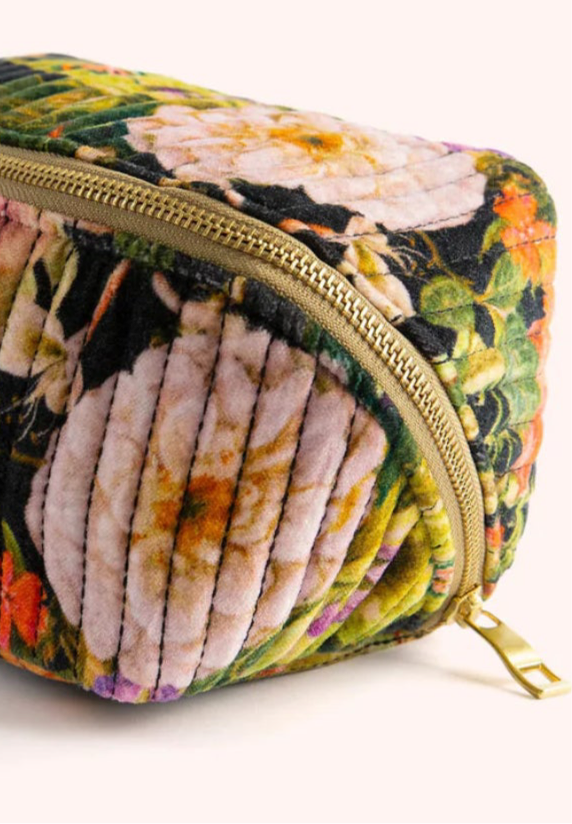 Midnight Posey Velvet Quilted Makeup Bag