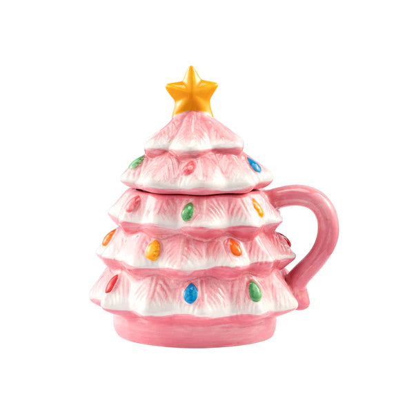 16 oz Pink Lidded Tree Mug