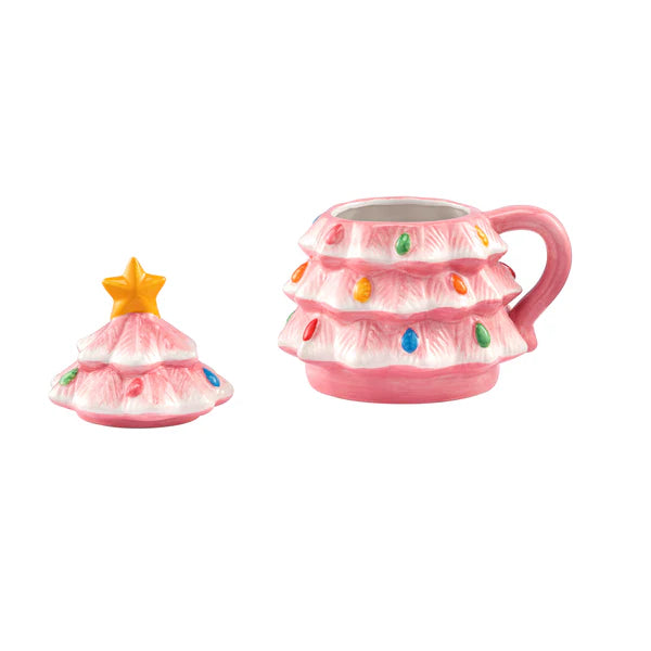 16 oz Pink Lidded Tree Mug