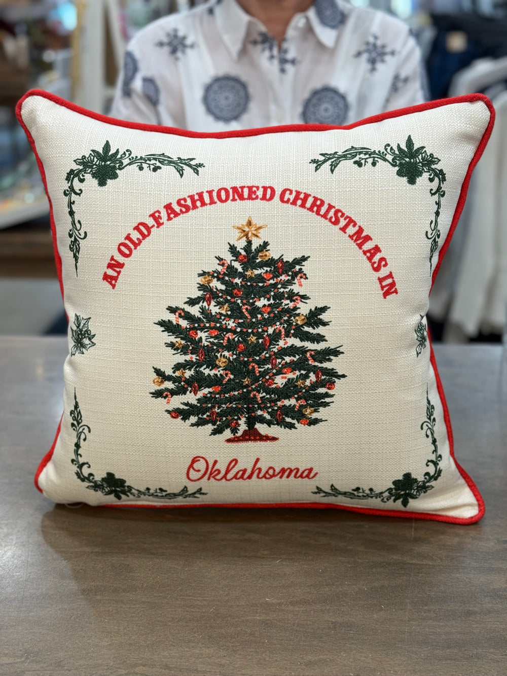 Old-Fashioned Oklahoma Christmas Pillow