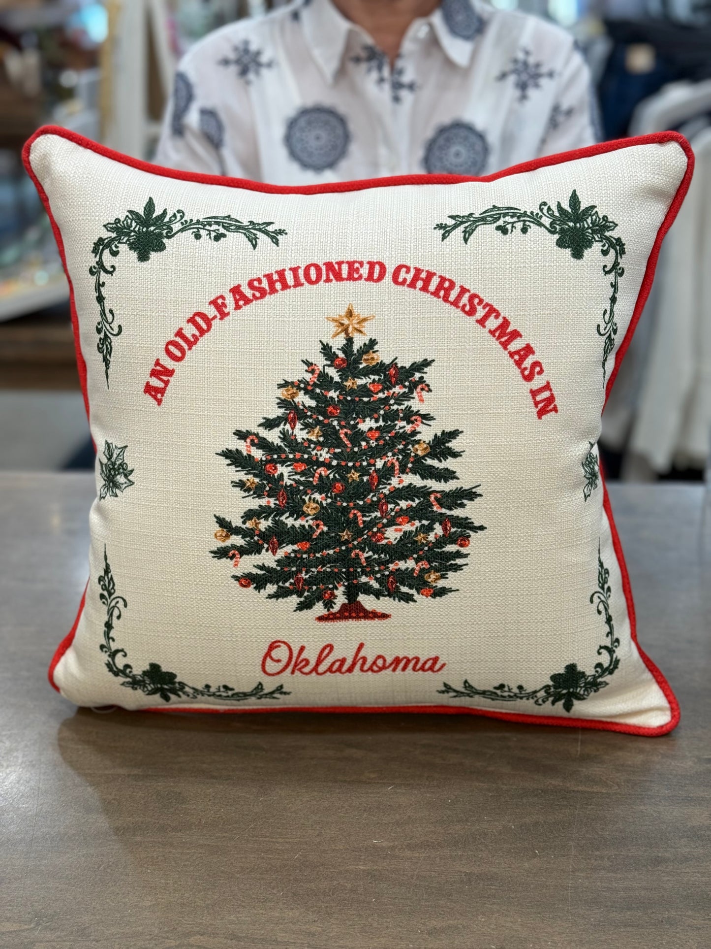 Old-Fashioned Oklahoma Christmas Pillow