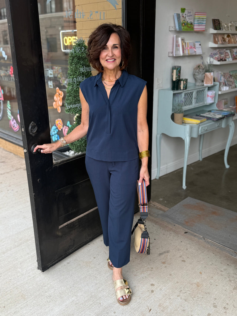 Liverpool Wide Leg Navy Pant