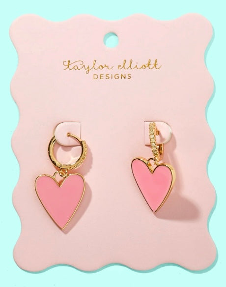Jane Pink Heart Huggie Earring