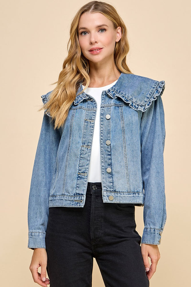 Ruffle Collar Denim Jacket