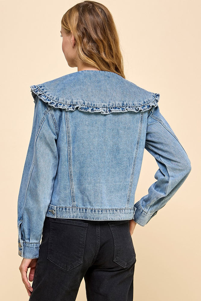 Ruffle Collar Denim Jacket