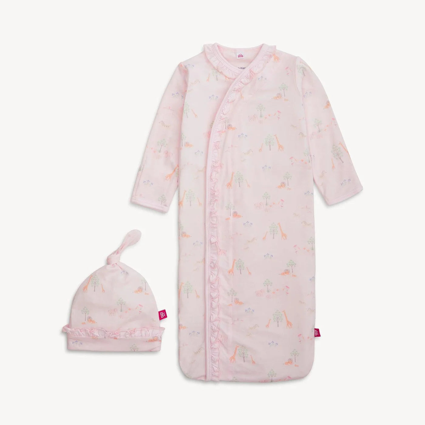 Pink Serene Safari Ruffle Gown Hat Set NB-3M
