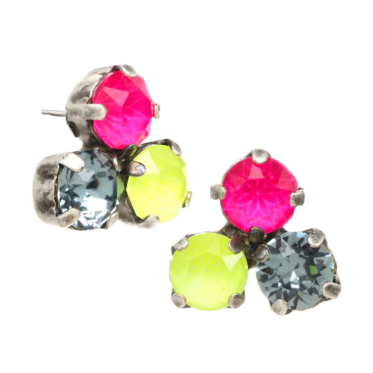 Mini Ines Earring Antique Silver Electric Pink