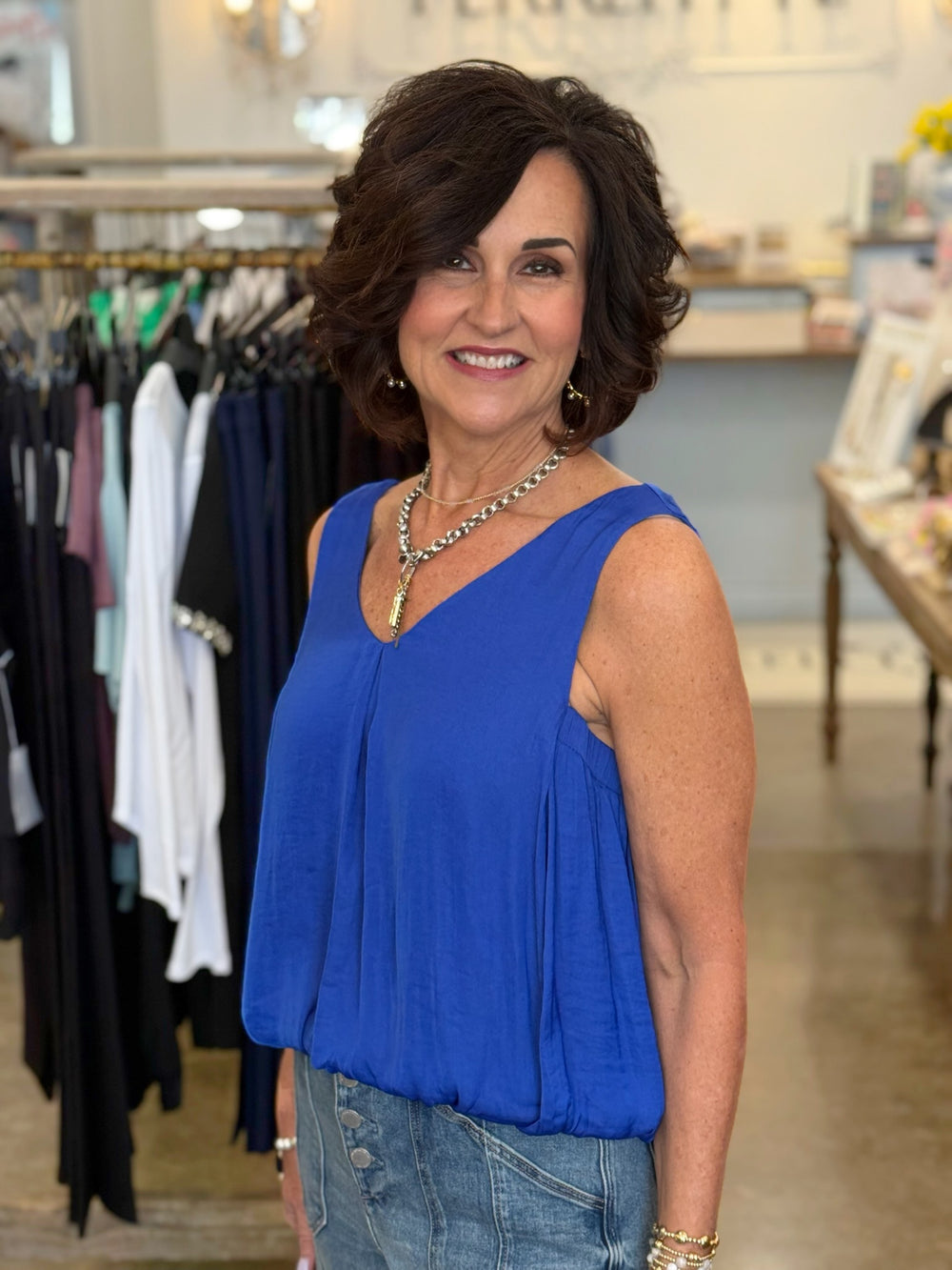 Sapphire Sleeveless Bubble Blouse