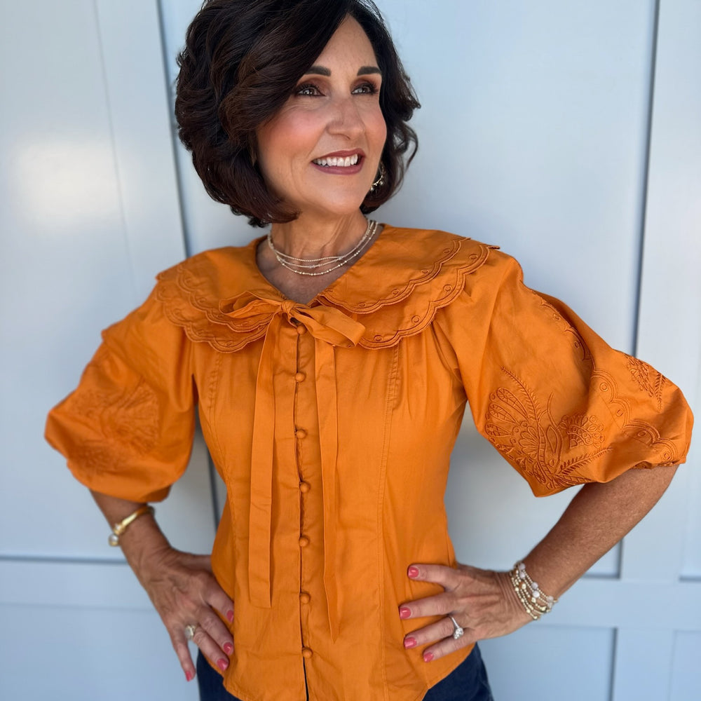 
                      
                        Camille Caramel Embroidered Blouse
                      
                    