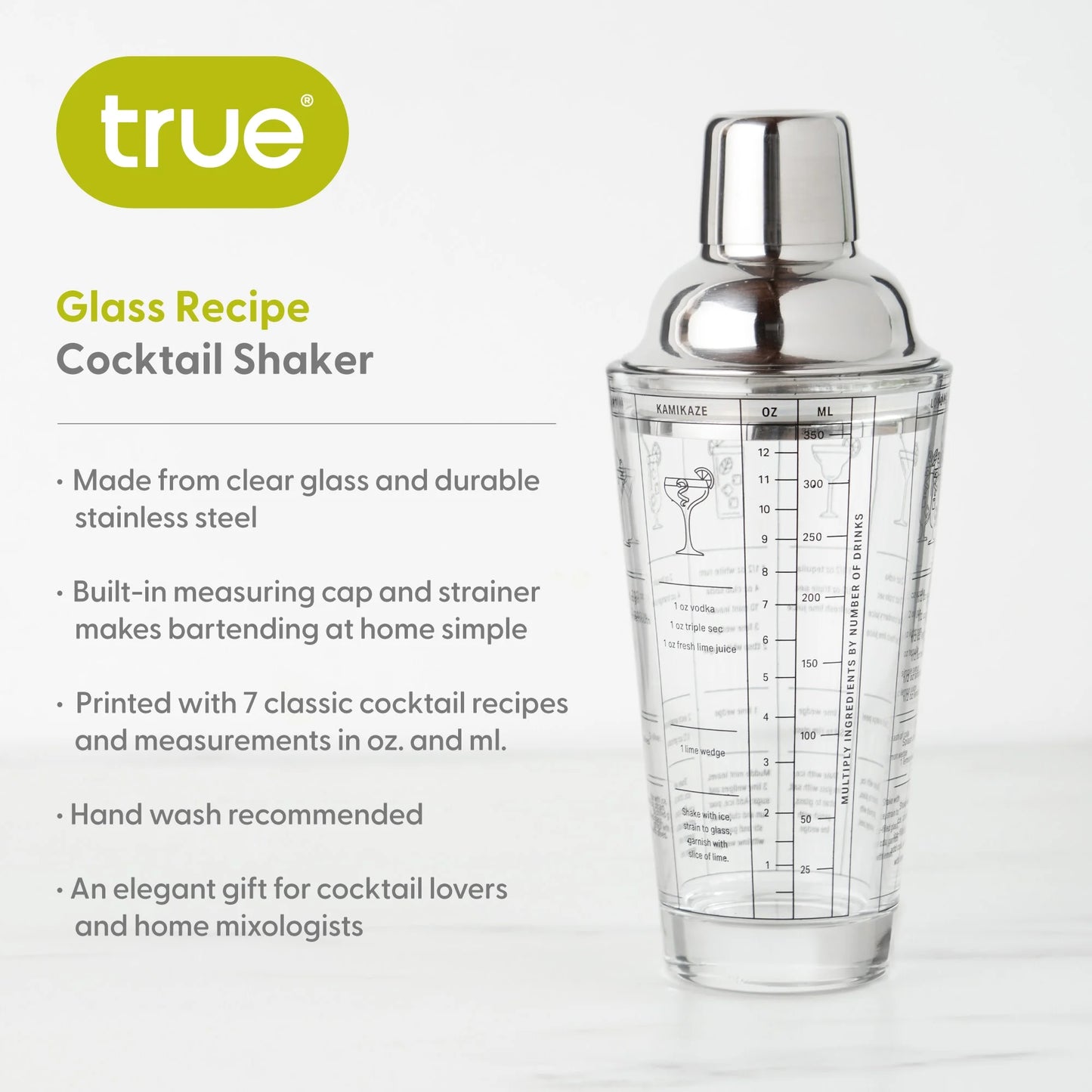 Glass Cocktail Shaker With Recipes
