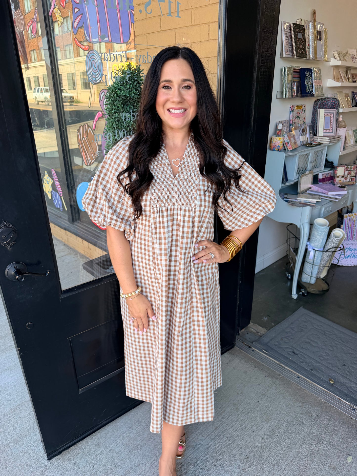 Mocha Check Maxi Dress