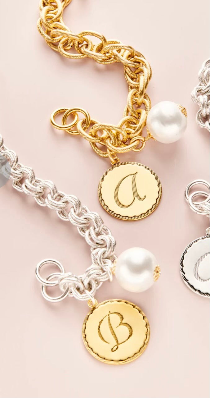 Sorority Gal & Pearl Initial Bracelet