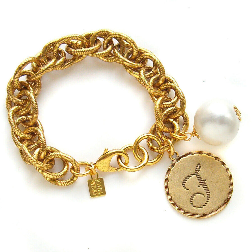 
                      
                        Sorority Gal & Pearl Initial Bracelet - Gold
                      
                    