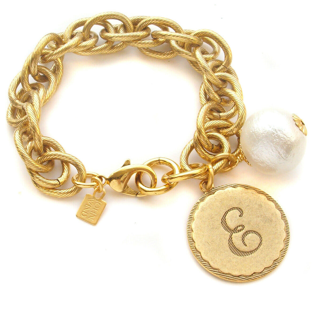 
                      
                        Sorority Gal & Pearl Initial Bracelet - Gold
                      
                    