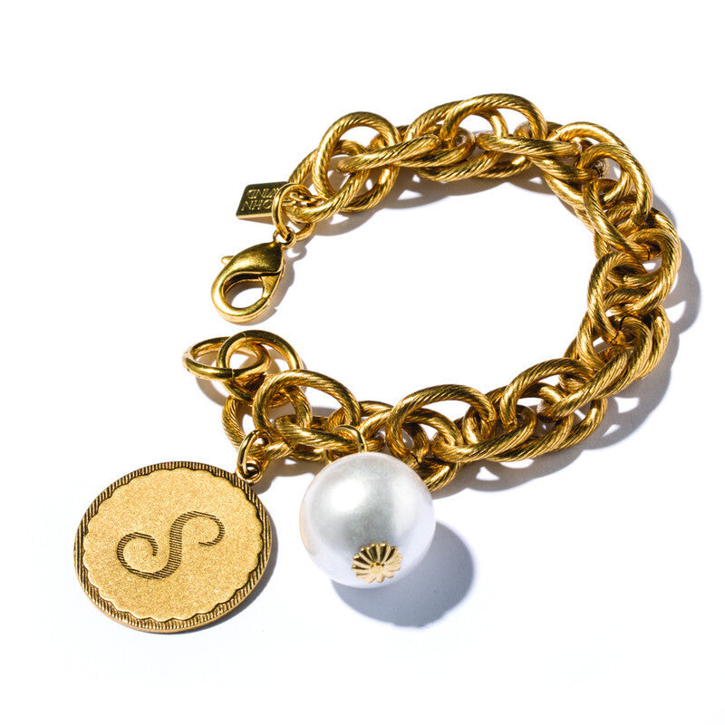 
                      
                        Sorority Gal & Pearl Initial Bracelet - Gold
                      
                    