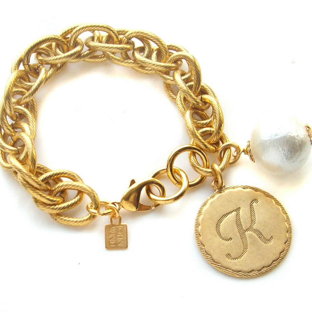 
                      
                        Sorority Gal & Pearl Initial Bracelet - Gold
                      
                    