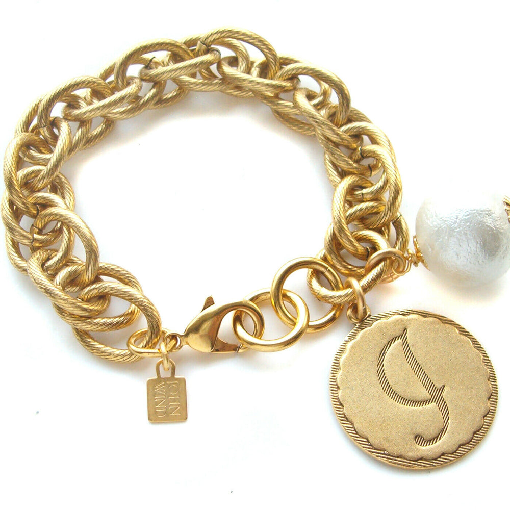 
                      
                        Sorority Gal & Pearl Initial Bracelet - Gold
                      
                    