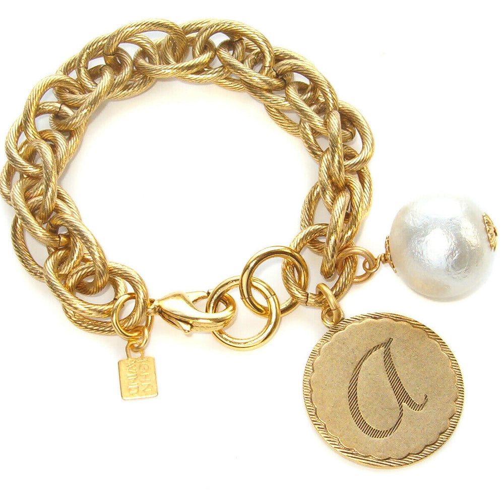 
                      
                        Sorority Gal & Pearl Initial Bracelet - Gold
                      
                    