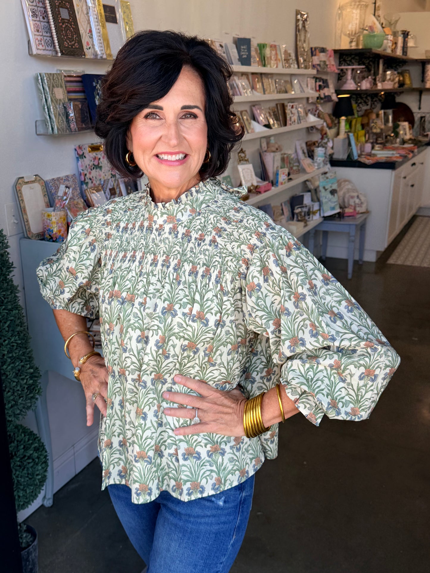 Smocked Cream Garden Blouse