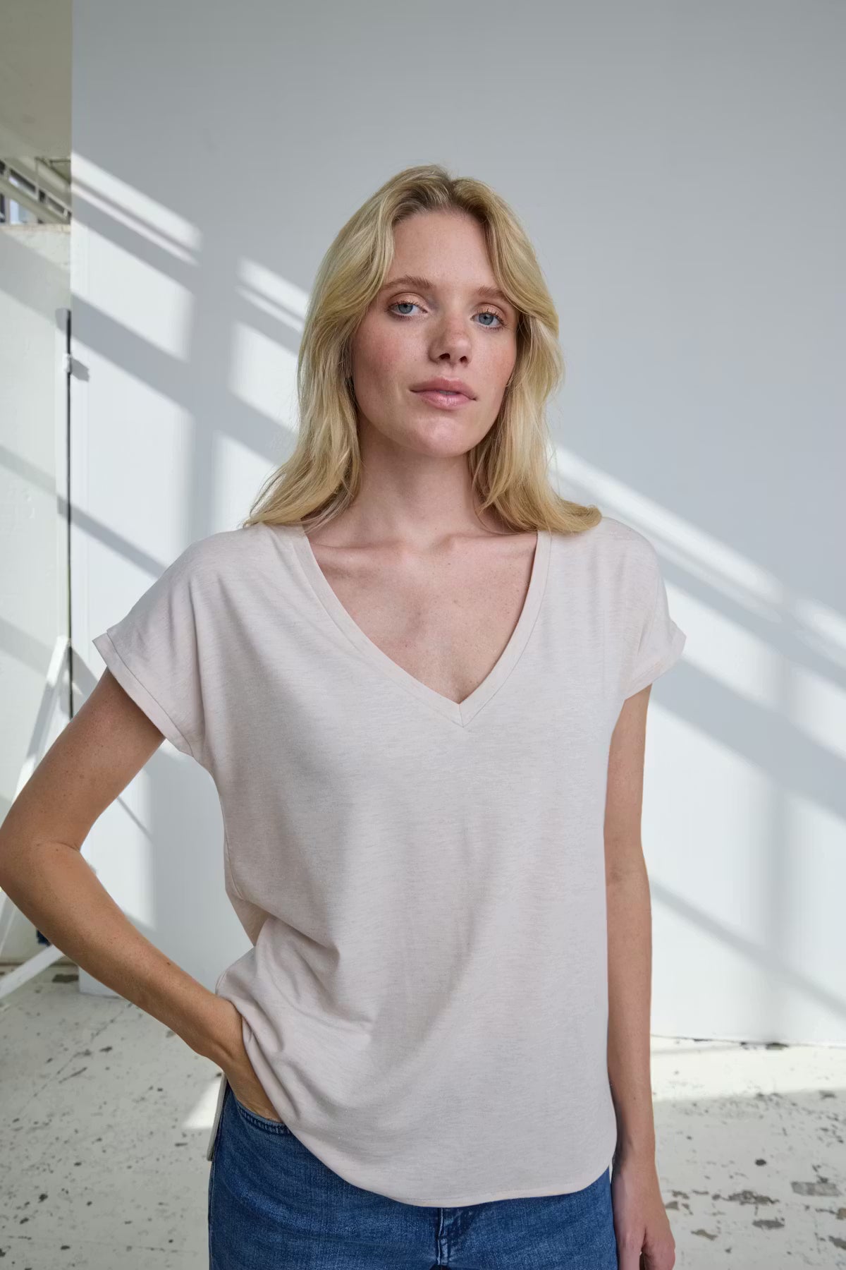 Beige Everyday V-neck Top