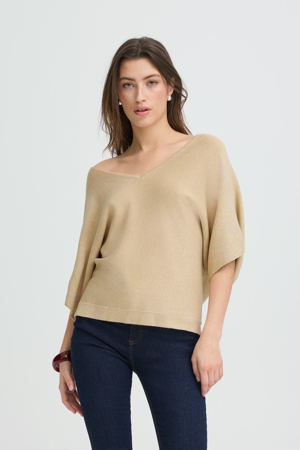 Oyster Melange Vneck Pullover Sweater