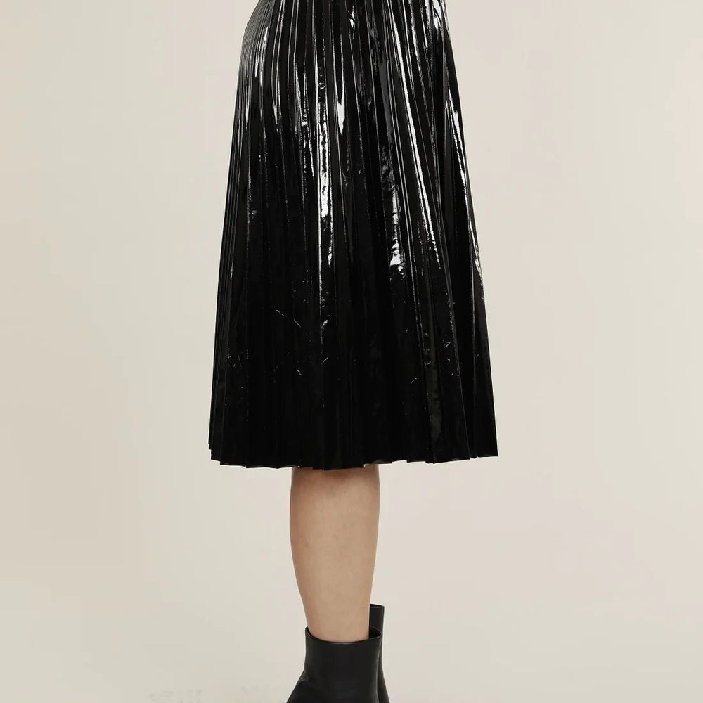 Patent Leather Pleated Black Skirt