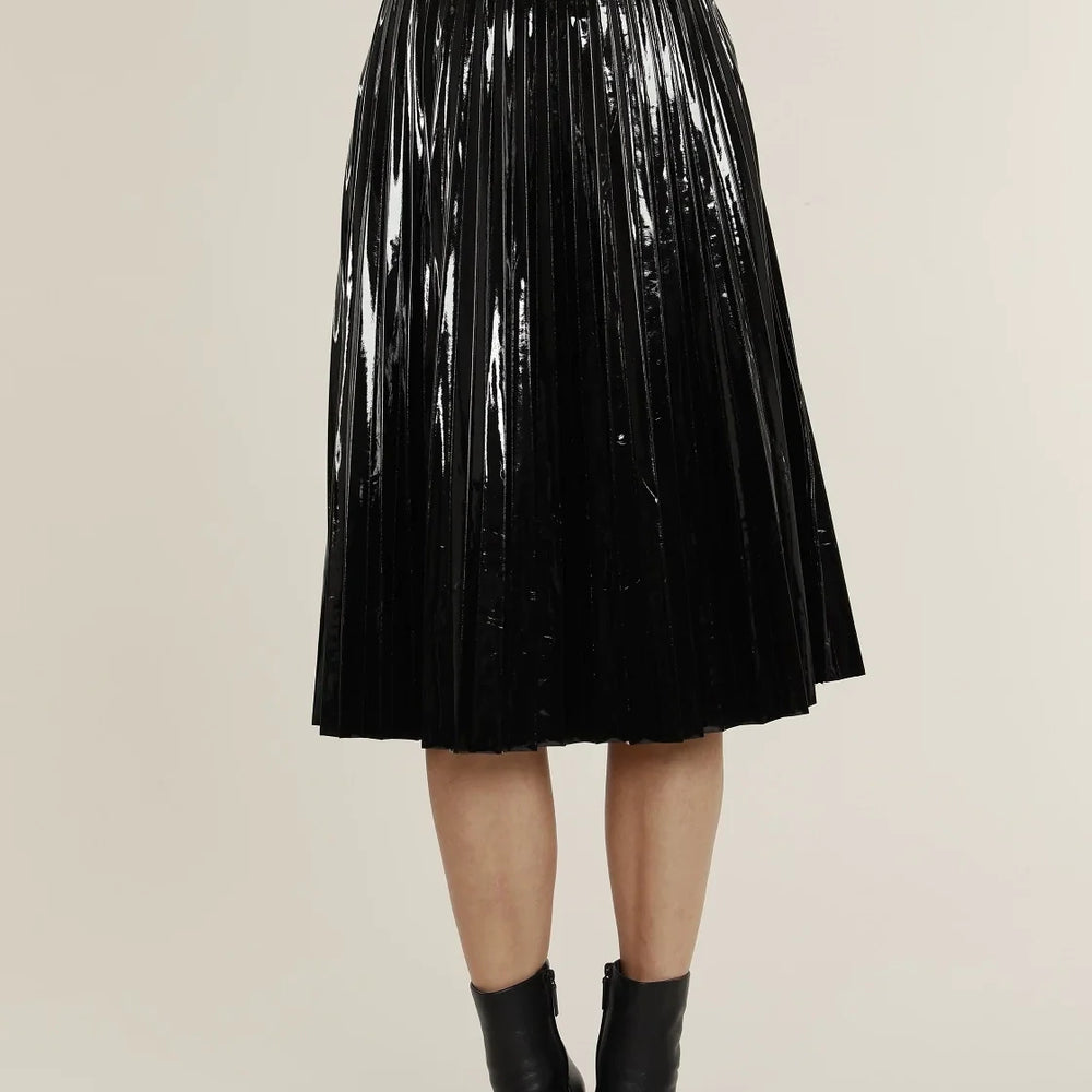 Patent Leather Pleated Black Skirt