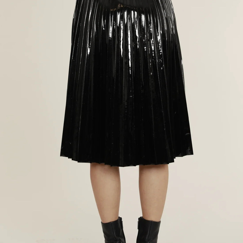 
                      
                        Patent Leather Pleated Black Skirt
                      
                    