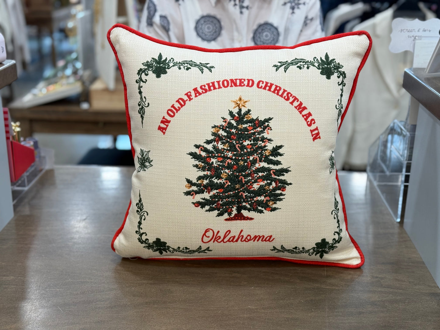 Old-Fashioned Oklahoma Christmas Pillow