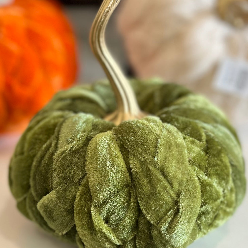 Olive Green Plush Braided Pumpkins