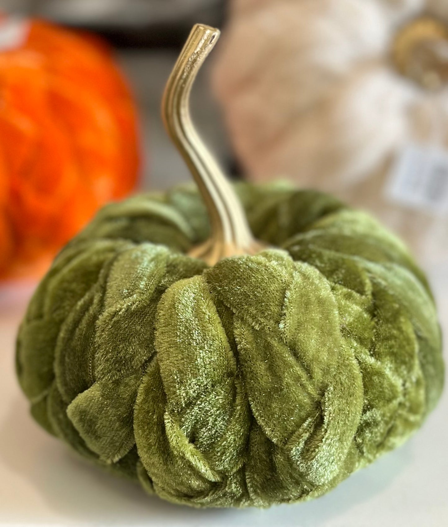 Olive Green Plush Braided Pumpkins