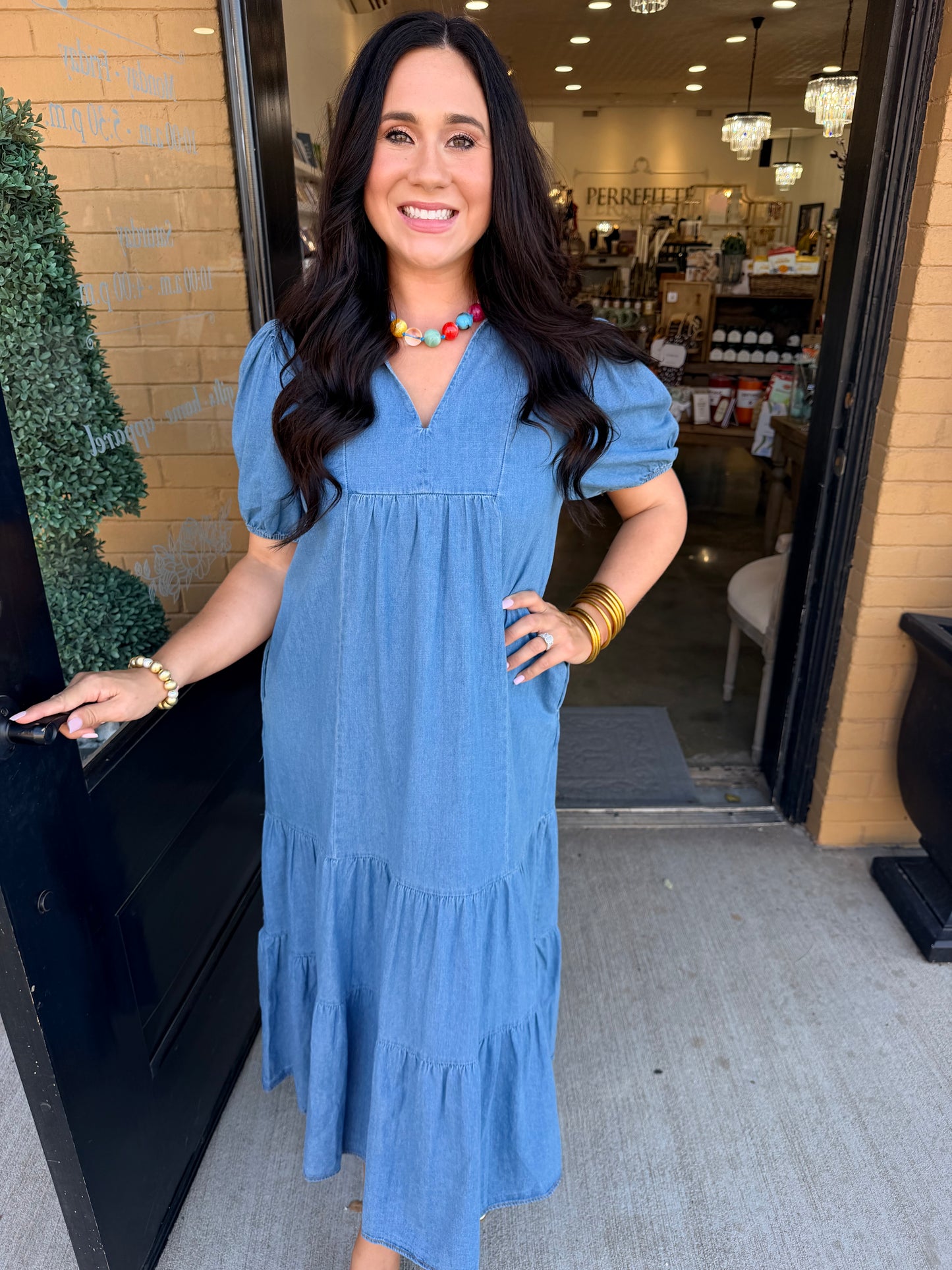 Denim Tiered Midi Dress