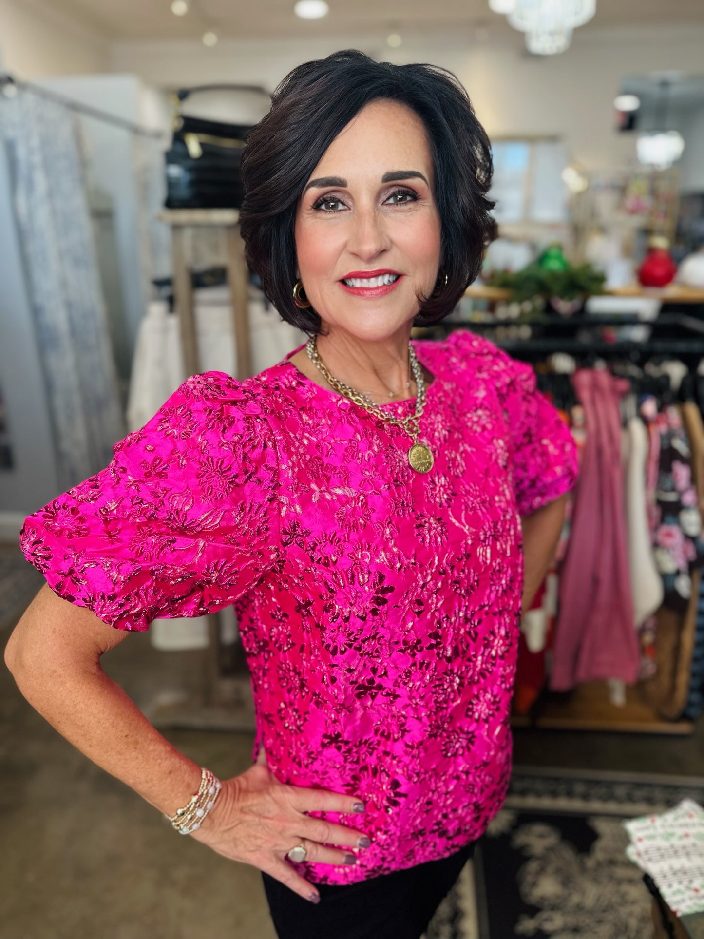 Fuchsia Jacquard Top