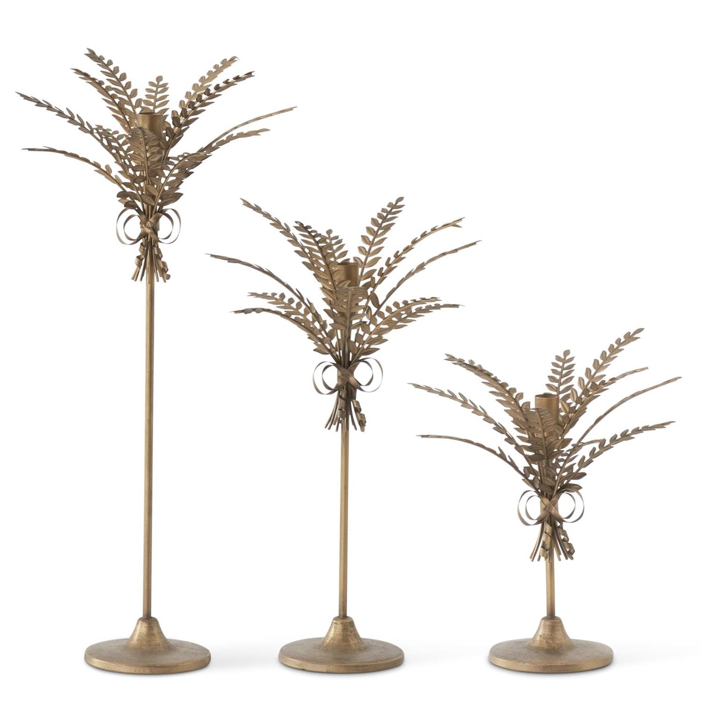 Gold Metal Wheat Taper Candleholders