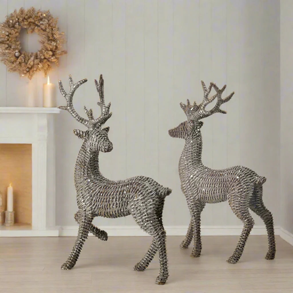 18" Glitter Rattan Standing Deer