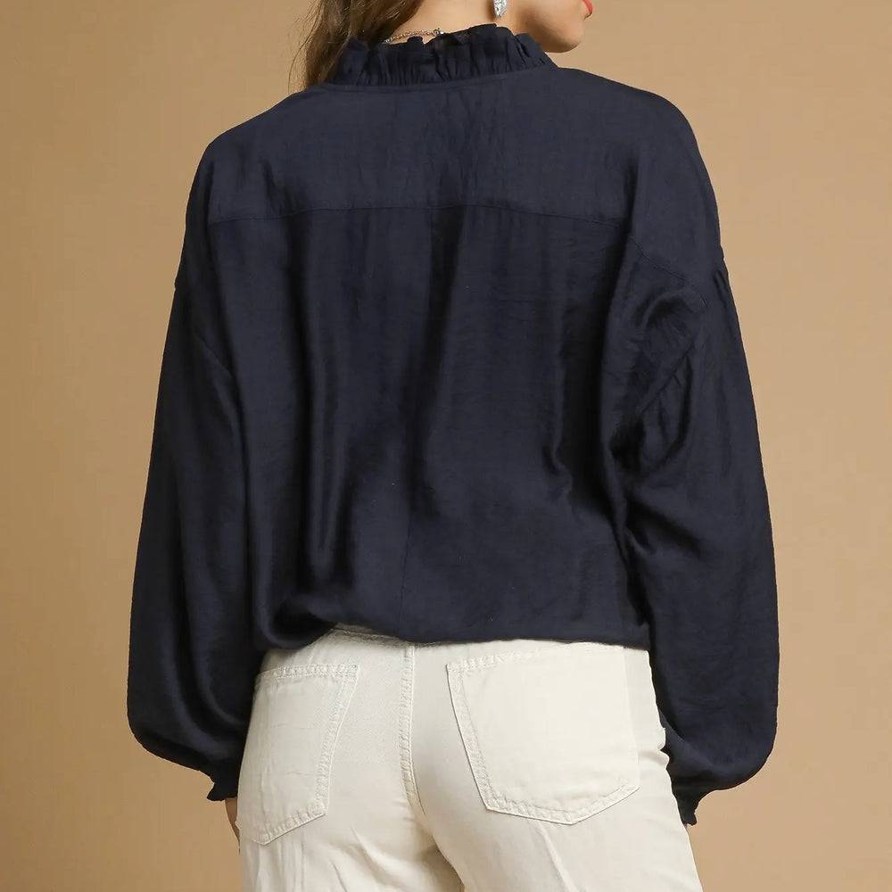 
                      
                        Navy Ruffle Top
                      
                    