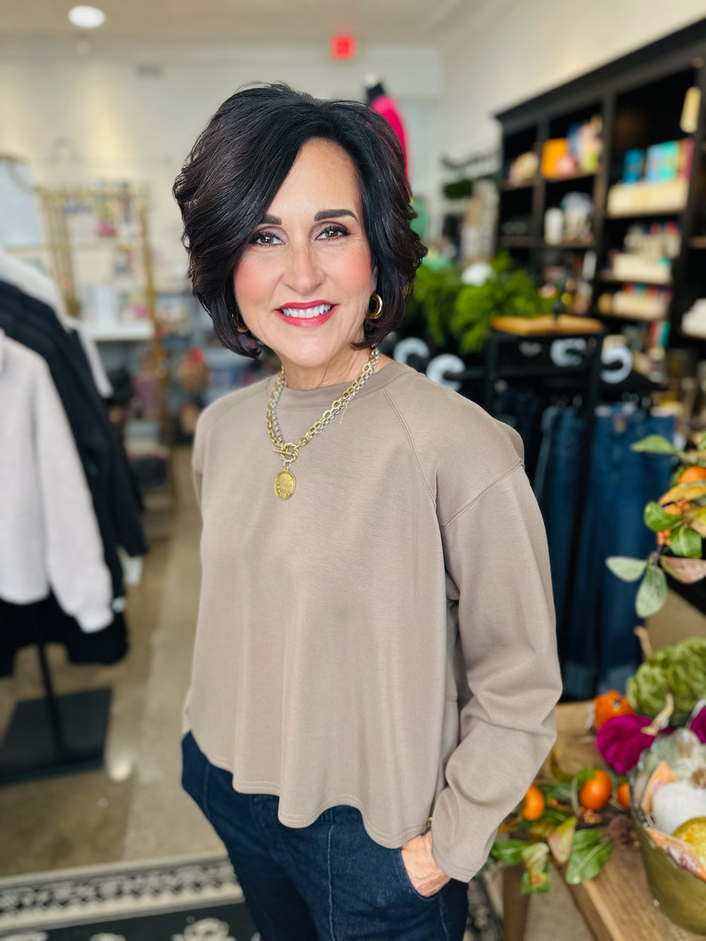 Mocha Pleated Sweatshirt