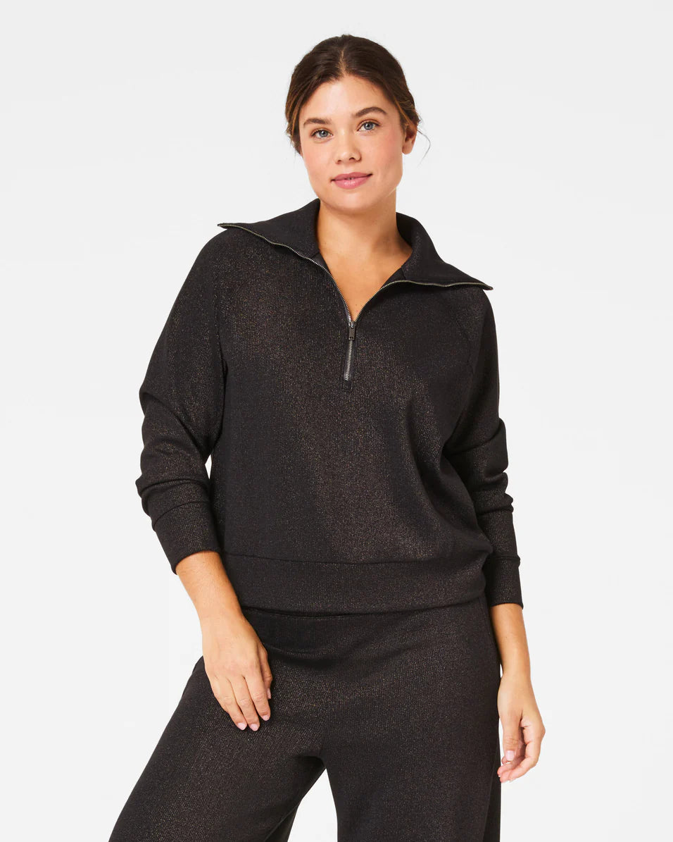 Spanx AirEssential Half Zip Top Black Gunmetal