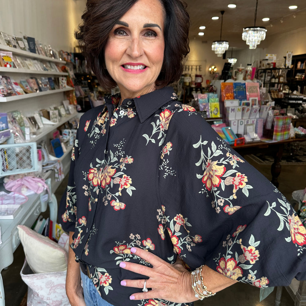 Night Fall Floral Button Up Top