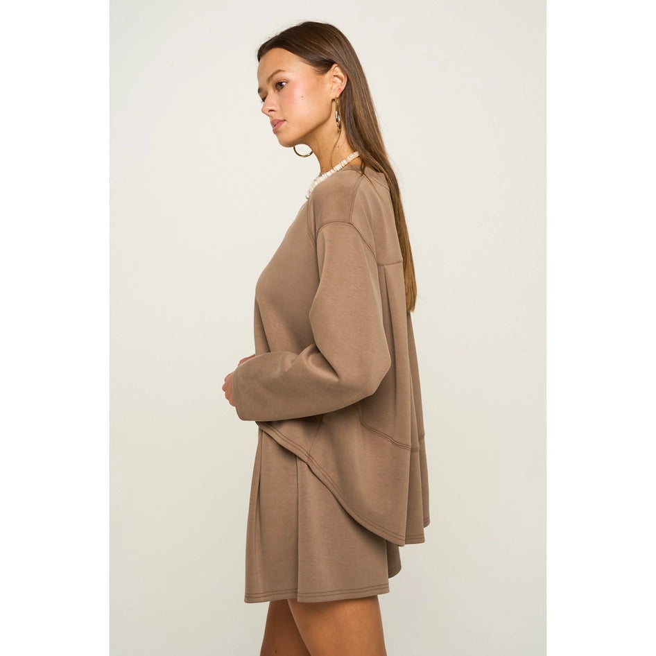 Mocha Pleated Sweatshirt