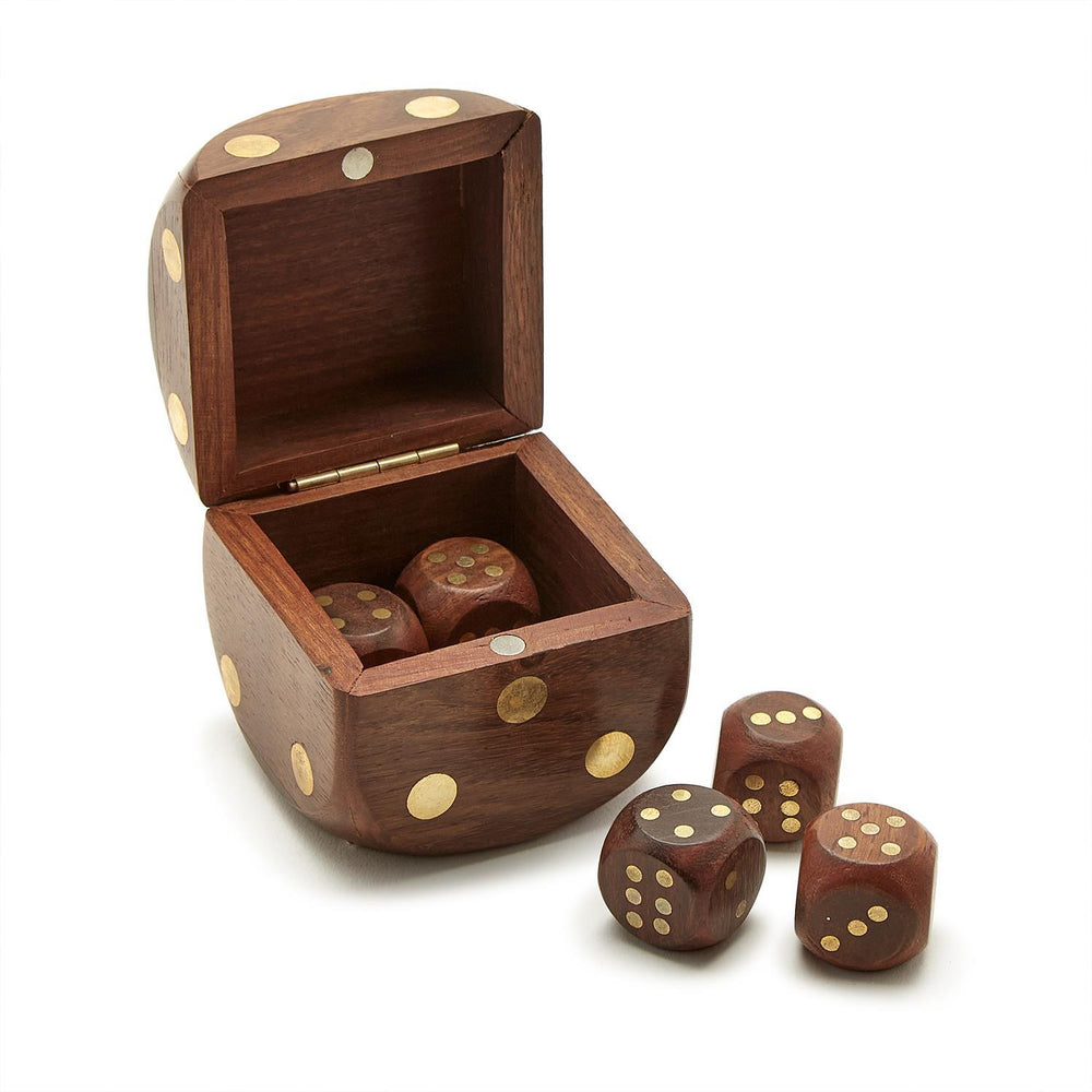 Wood Dice Box w/ 6 Dice game