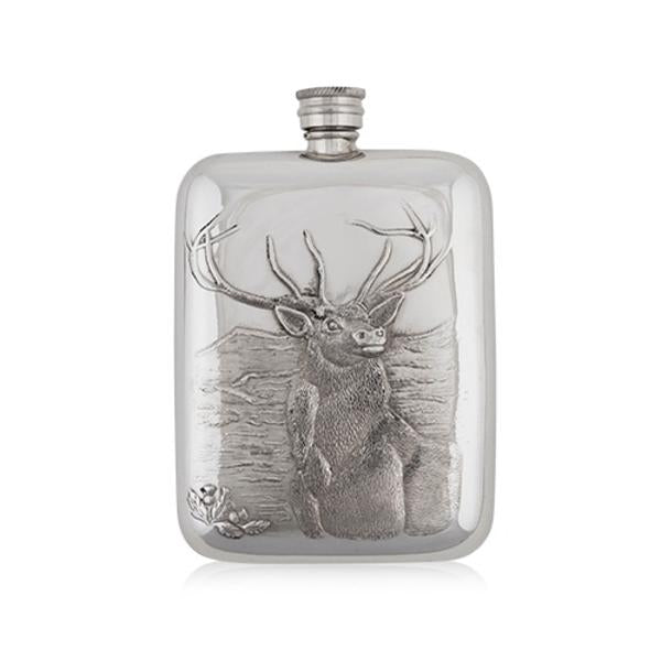 Stag Head Pewter Flask